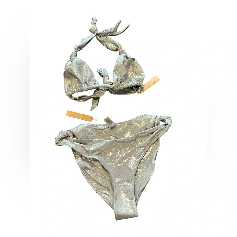 NWT Skims Liquid Shine Swim Micro Triangle Top Sz L /Twisted Bikini Bottom Sz L